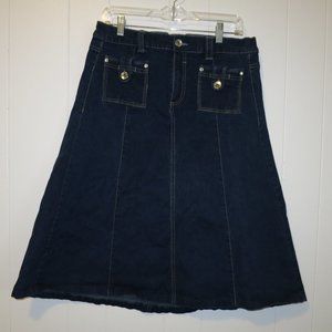 No Fuze Denim Button and Seam Detail Skirt